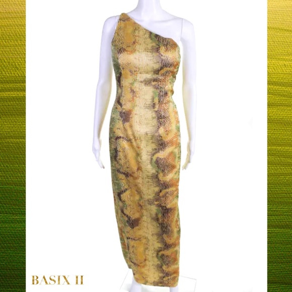 BASIX II Yellow/Green Snake Print 1Shoulder Dress - Picture 1 of 4